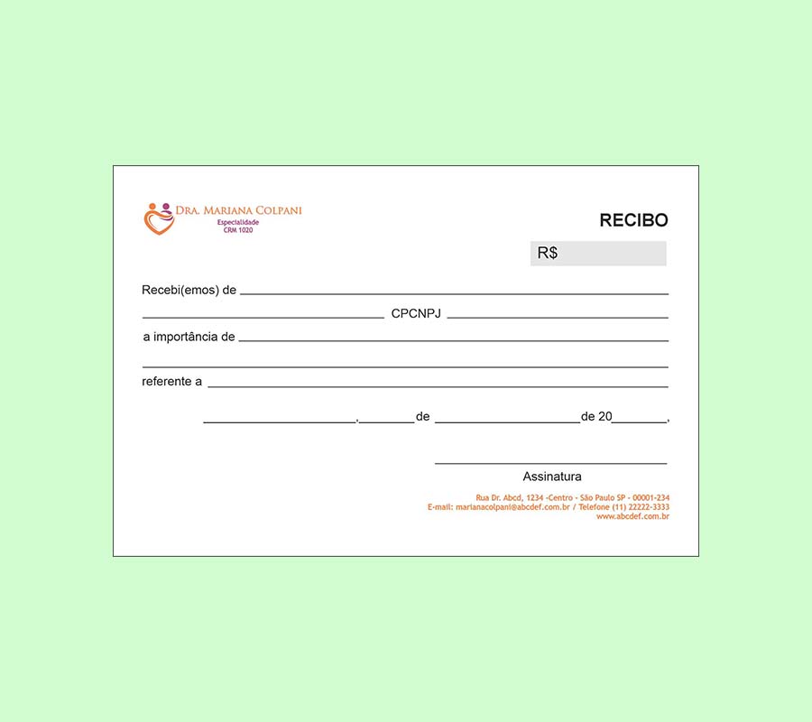 Recibo em 2 vias - Geriatria
