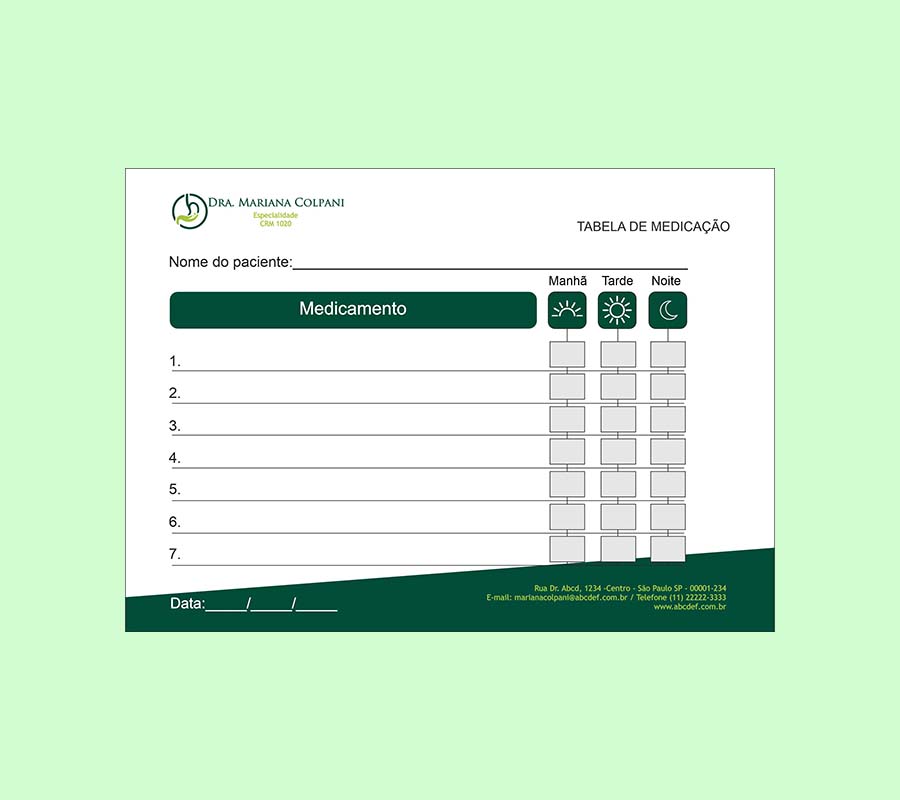 Tabela de Medicação - Cardiologista