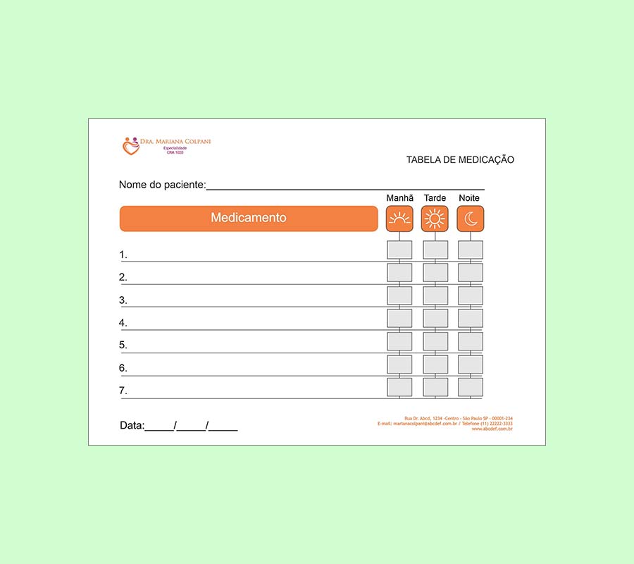 Tabela de Medicação - Geriatria